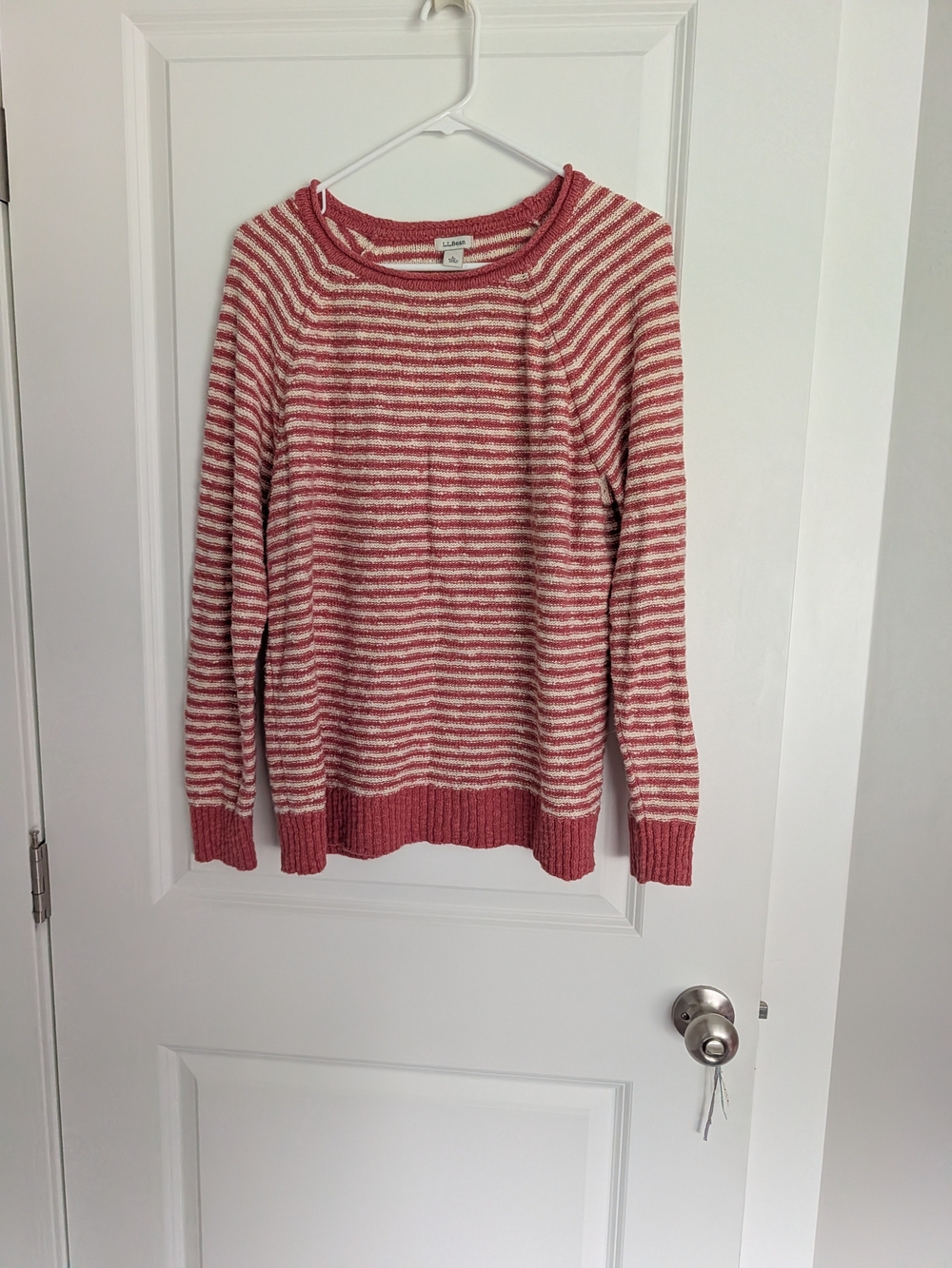 L.L. Bean Pink and Cream Striped Crewneck Sweater